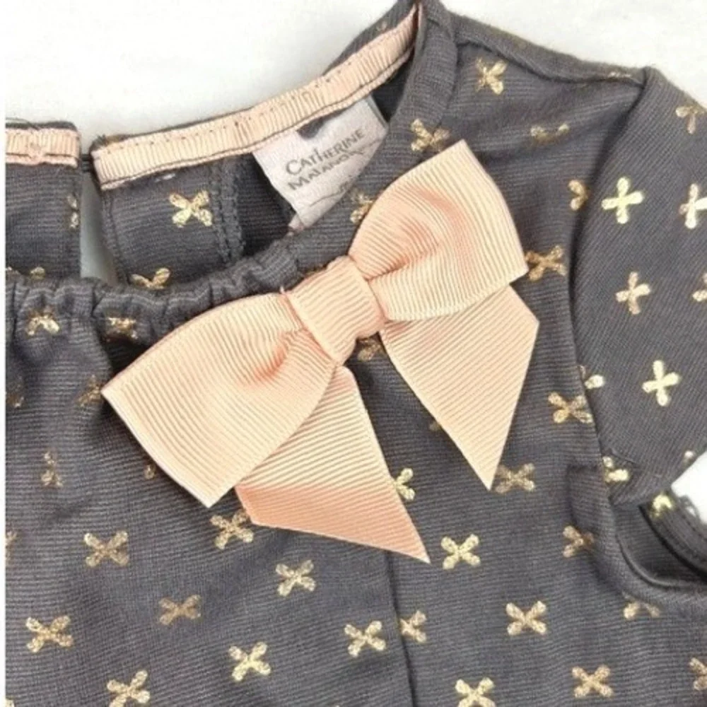 Catherine Malandrino Dress Grey Gold Metallic X Bow Kids 24M